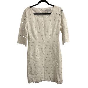 Donna Degnan Floral Eyelet Lace Dress sz 6 white classic garden party